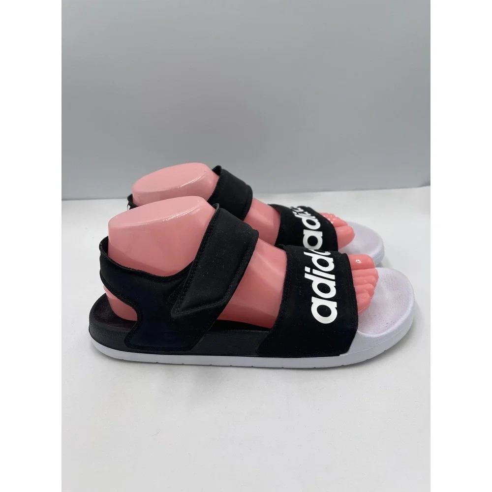 Adidas Adilette Sandals Size 7 Black White Excellent Hook & Loop F35416